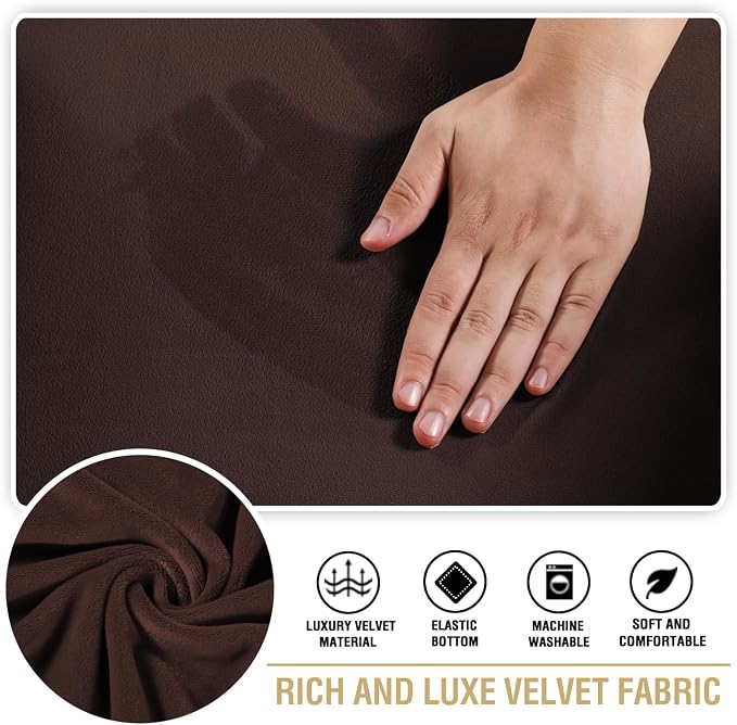 H.VERSAILTEX Stretch Velvet 3 Piece T Cushion Sofa Slipcovers - Individually Fitting Cushion Covers for 3 Cushion Couch - Stay in Place (Brown)
