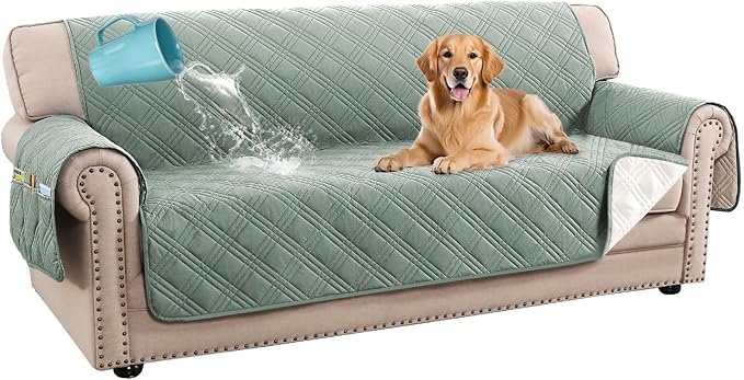 H.VERSAILTEX 100% Waterproof Slipcovers for Couches and Sofas Modern Pet Couch Cover Thick Soft Furniture Protector with Elastic Straps(Sofa, Lily Pad/Beige)