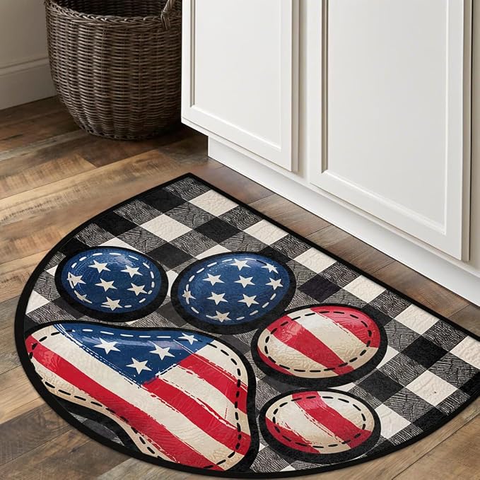 Paw Half Round Doormat Semi Circle Rug Half Moon Rug Entryway Mat | Paw Flag Washable Non Slip Outdoor Floor Rug Kitchen Mat for Indoor Outdoor Bathroom Fireplace Bath Decor