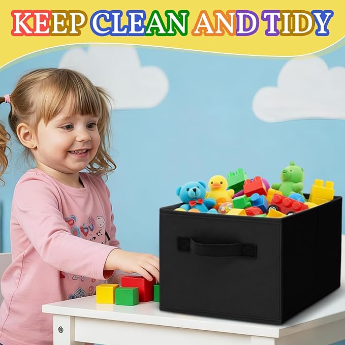 Yinder 4 Pcs Cube Storage Bin Black 14''x10''x8'' Storage Bins for Kids Classroom Decor Colorful Bins Foldable Baskets for Playroom Nursery Organizer Fabric Boxes