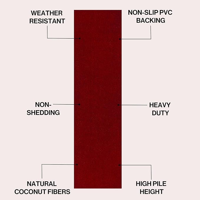 JONATHAN Y Peater Classic Casual Commercial Natural Coir Red 2 ft. x 8 ft. Doormat for Entrance, Front Door, Entryway CHG100E-28