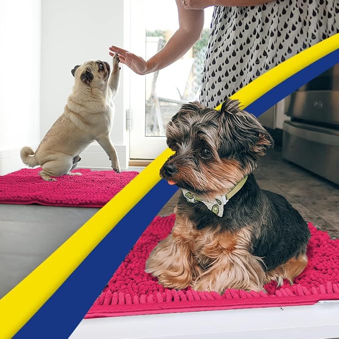 Muddy Mat® | Super Water Absorbent Door Mat Indoor, Microfiber Quick Dry Chenille Entryway Rug, Slip Resistant Front Door Mat, Indoor Mats for Entryway, Machine Washable Pet Rug, Hot Pink 48" x 72"