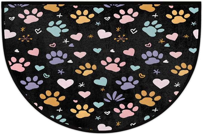 Pardick Half Round Doormat Semi Circle Rug Cute Color Paw Prints Non Slip Indoor Outdoor Entrance Half Moon Rug Absorbent Durable Washable Front Floor Mat for Kitchen Bathroom Patio Fireplace