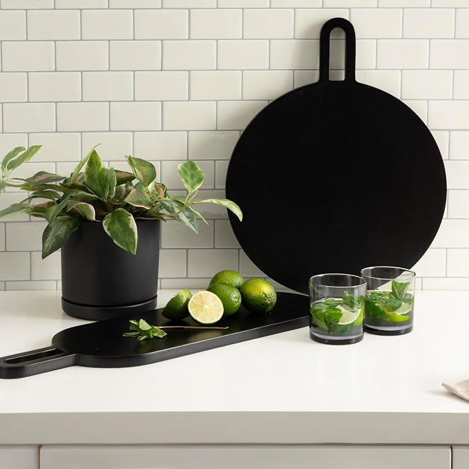 Kate and Laurel Staven Transitional Two-Piece Serving Boards Set; 7 x 22 and 14 x 18; Black; Modern Food-Safe Charcuterie Boards with Solid Mango Construction for Use as Kitchen Countertop Decor