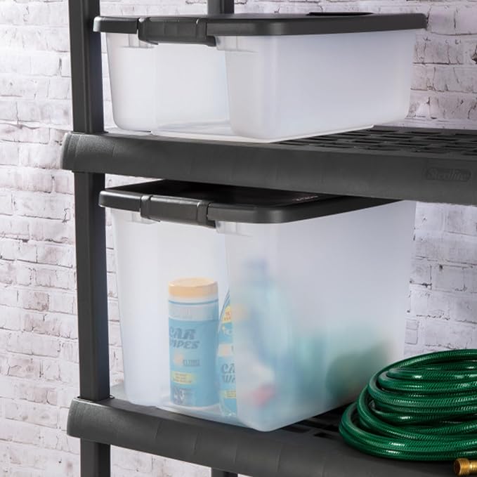 Sterilite 50 Qt ShelfTote, Clear Storage Bin with Latching Lid, 6 Pack | Clear Bins with Gray Lids - Stackable Organizing Container Boxes for Closet, Bathroom, and Office