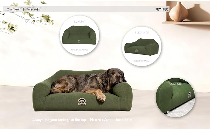 2-in-1 Human & Pet Shared Dog Sofa, Solid Pine Wood Frame with High Resilience Foam, Indoor Pet Furniture(Dark Green)