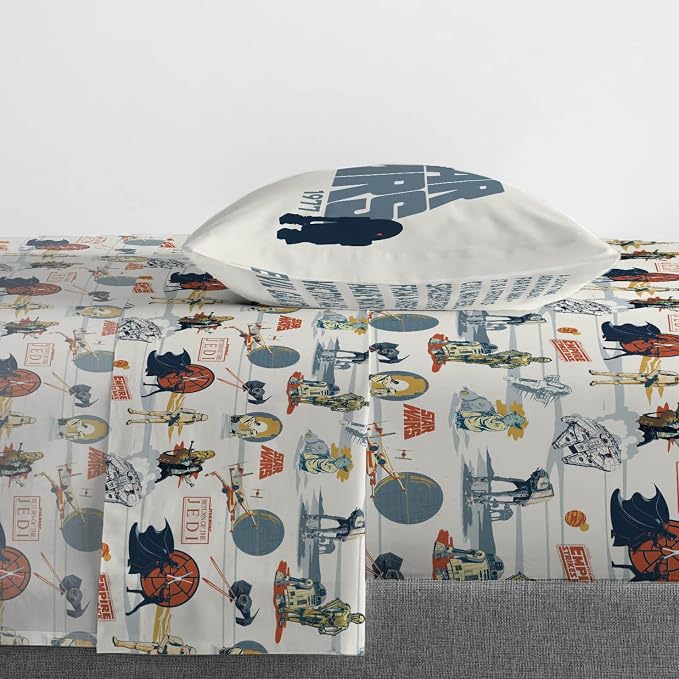 Jay Franco Kids Sheet Set with Fitted, Flat Sheets & Pillow Cover - Ultra-Soft Bedding with Pillowcase for Room Decor, Beige - Star Wars, 3 Piece Twin