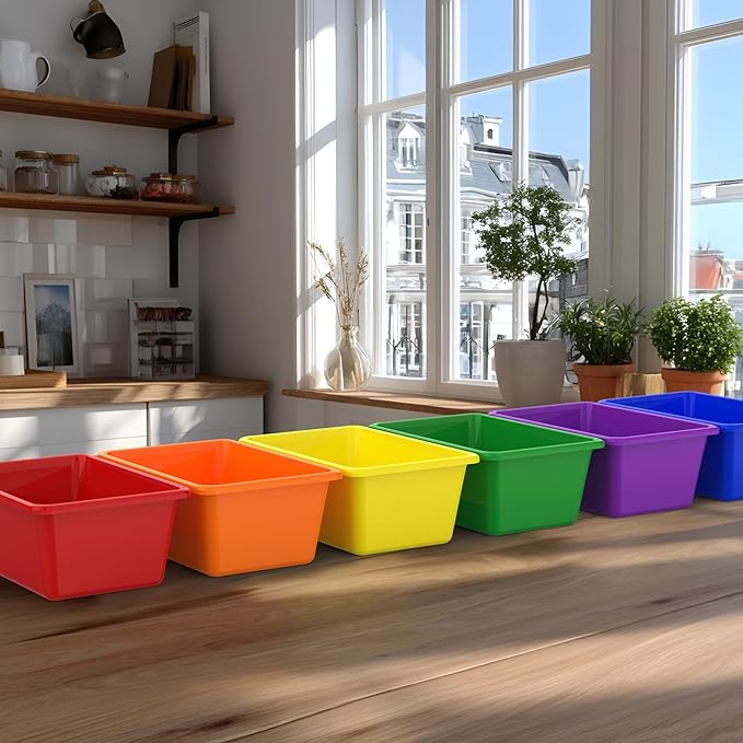 18 Pcs Plastic Classroom Bins, Book Toy Storage Bin Small Cubby Bins Stackable Storage Organizer Containers for Office Home Nursery Playroom (18) ﻿