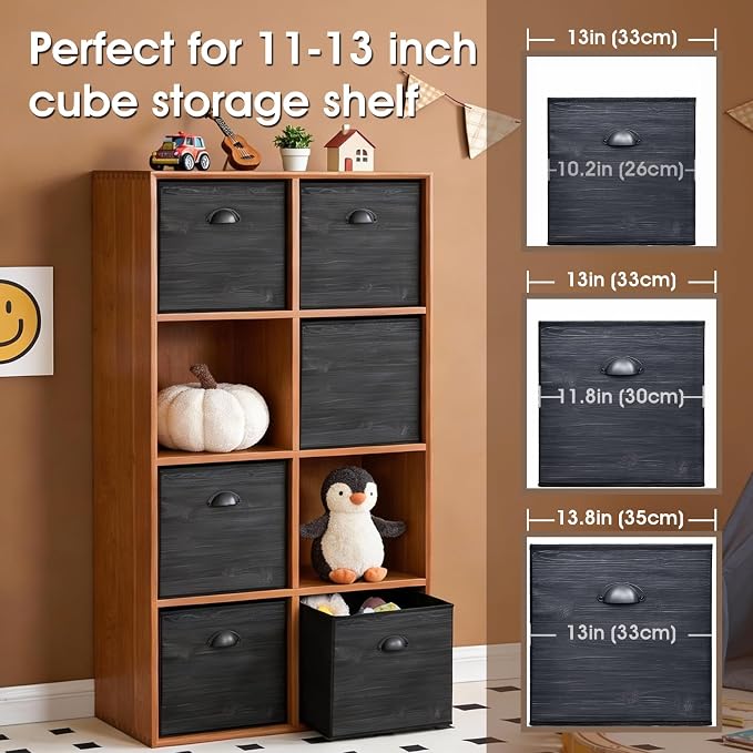 homyfort Faux Wood Grain Cube Storage Bins, 11x11 Inch Storage Cubes, Closet Cloth Baskets Box for Shelves, Set of 6