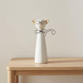 Ceramic Cat Figurine Sculpture – Playful Room Decor Accent, Shelf, Desk, or Console Placement, Whimsical Cat Home Decor With Glasses and Bow – 11", White