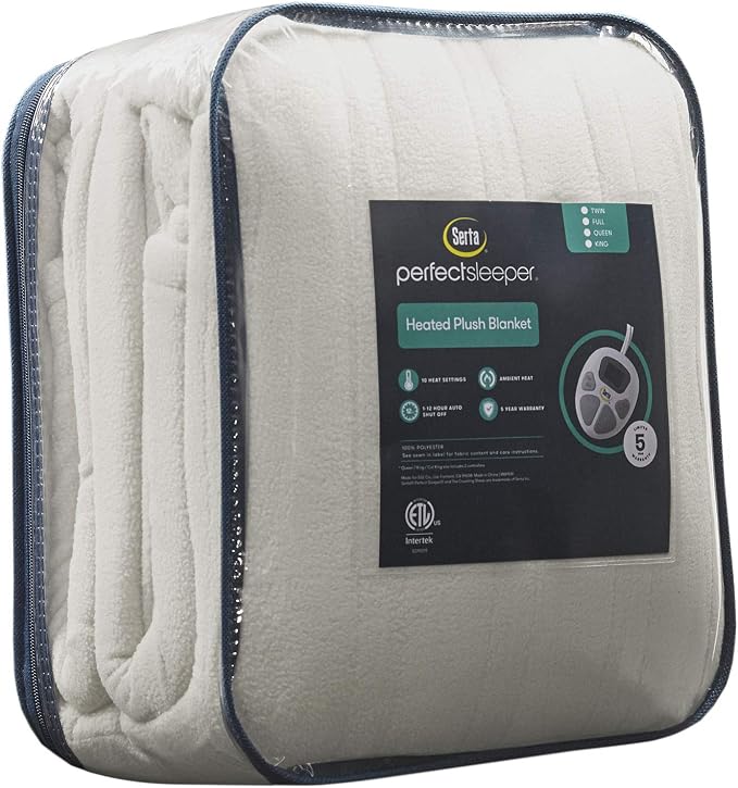 Serta Heated Blanket Full - Reversible Fleece Heating Blanket, Light Brown | Dual-Layer Heated Throw Blanket With 5 Heat Settings & Auto Shut Off, Machine Washable, ETL Certified
