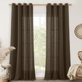 LAMIT Dark Brown Linen Curtains for Living Room 84 inch Length, Light Filtering Semi Sheer Panels Bronze Grommet Rustic Farmhouse Drapes for Bedroom/Sliding Glass Door, 2 Panels, 52 x 84 Inch