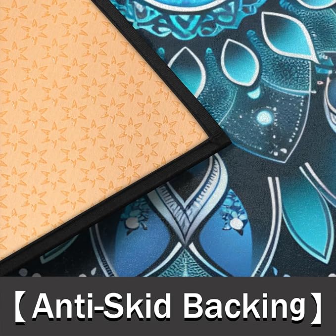 cfpolar Half Round Door Mat Ethnic Mandala Blue Floral Non-Slip Semi Circle Area Rug Washable Half Moon Hearth Rugs for Indoor Outdoor Bathroom Kitchen Patio Runner Mat Laundry Room Home Decoration