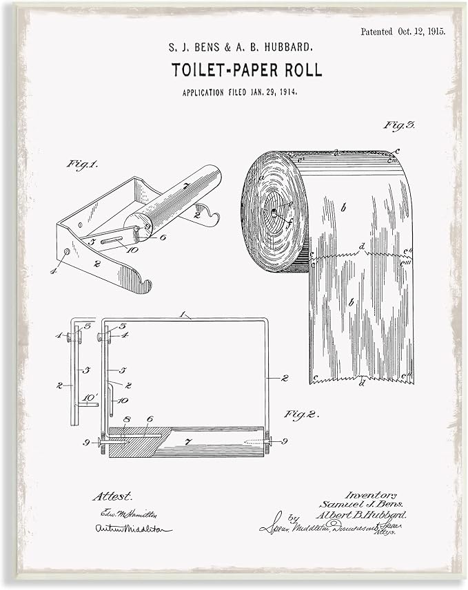 Bathroom Toilet Paper Roll, 13 x 19 Inch Mounted Print on Wall Plaque | Stupell Industries · By Kelly Donovan · Ready to hang · Made in USA