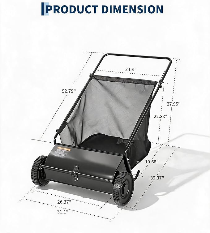 Push Lawn Sweeper, 26-Inch Width, 7 Cu. ft. Hopper Capacity, 4 Spinning Brushes