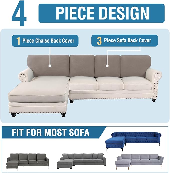 H.VERSAILTEX Backrest Cushion Covers Sectional Couch Back Cushion Covers for Sectional Sofa Set for Both Left/Right Couch (Back Only: 1 Chaise + 3 Sofa, Taupe)