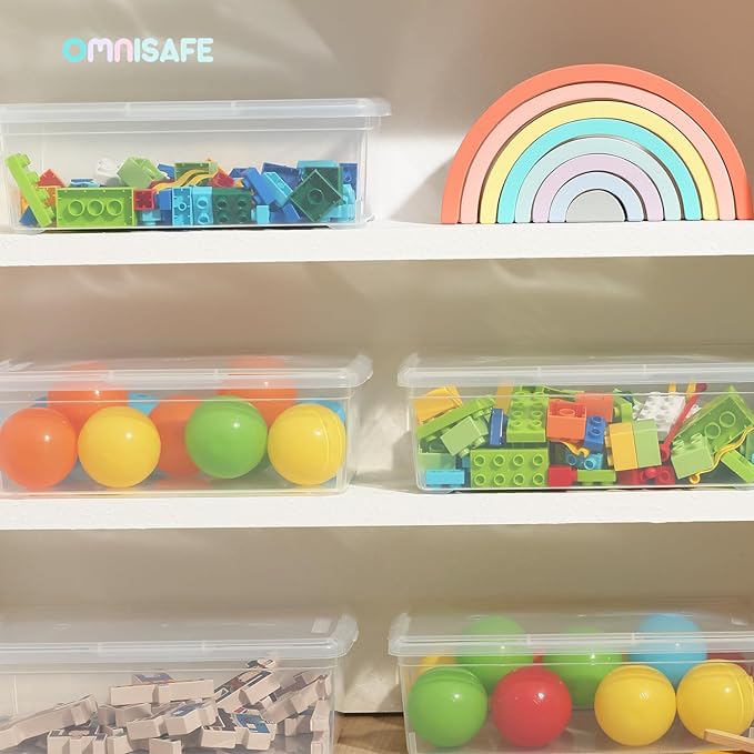 Stackable Plastic Storage Shoebox, BPA-Free Nestable Container with Latching Lid to Organize Shoes, See-Through Box for Home and Office, Multi-Purpose Storage Case, Clear Bins (6 Pack 6 Quart)