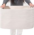 ICERZCZ Large Rectangle Blanket Basket, Large Storage Basket, Cotton Rope Woven Baskets for Storage with Handles, Toy Baskets for Baby Nursery Living Room Bedroom, 22”x17”x12”, White, 75L