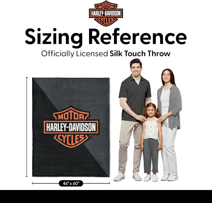 Harley-Davidson Halftone Classic Silk Touch Throw Blanket, 46 x 60 in | 100% Polyester, Velvety Feel, Lightweight Warmth, Couch Bed Chair Lounging, Giftable Indoor Comfort