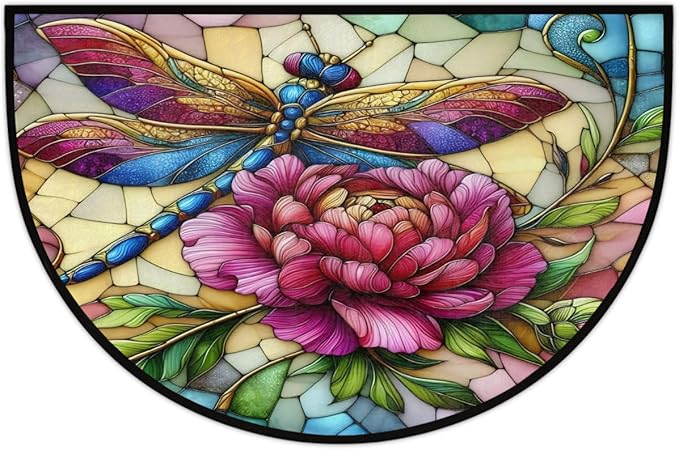Pardick Half Round Doormat Butterfly Flower Colorful Semi Circle Rug Non Slip Indoor Outdoor Entrance Half Moon Rug Washable Front Floor Mat for Kitchen Bathroom Patio Fireplace Holiday Decor