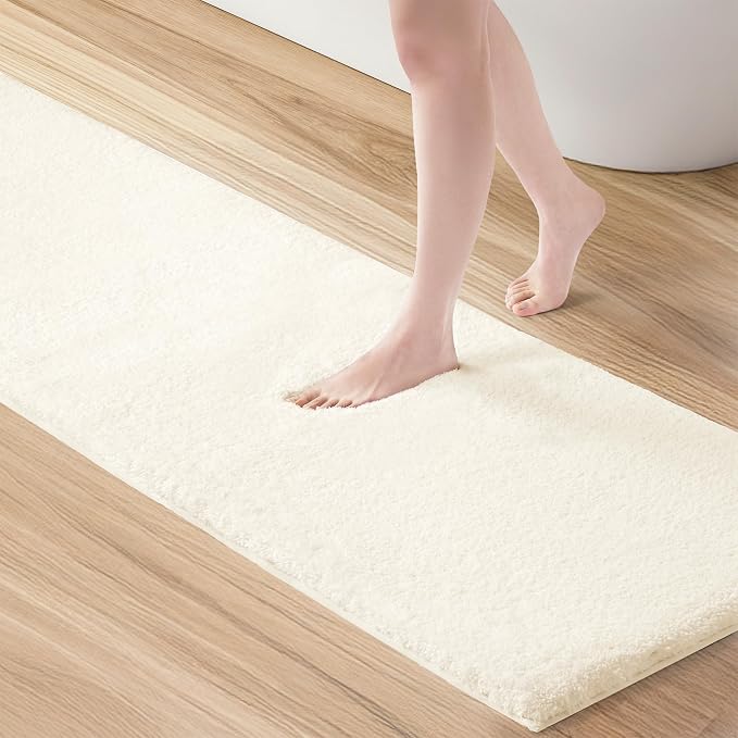 Madison Park Marshmallow Highly Absorbent Bath Runner, 24 x 72, Cream | Non slip Backing, Spa Quality Luxurious Plush Bath Rug for Bathroom, Quick Dry, OEKO TEX