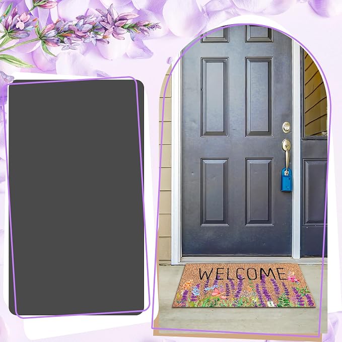 Ceenna Spring Doormat Outdoor Lavender Butterfly Flower Welcome Coir Doormat Spring Front Door Mat with Non Slip Backing Purple Flower Outside Mat Front Porch Rugs for Home Entrance, 16 x 28 Inches