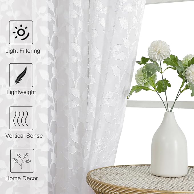 Chyhomenyc White Sheer Curtains 72 Inches Long 2 Panels Set, Light Filtering - Image 3
