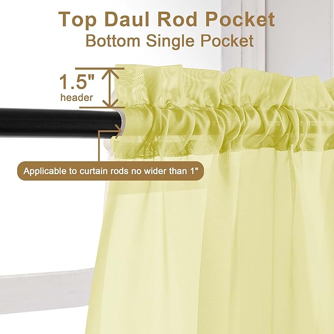 Chyhomenyc Lemon Sheer Curtains 84 Inches Long 2 Panels Set, Light Filtering Soft Airy Window Curtains, Rod Pocket for Living Room Bedroom Window Drapes, 42Wx84L Inch, 2PCS