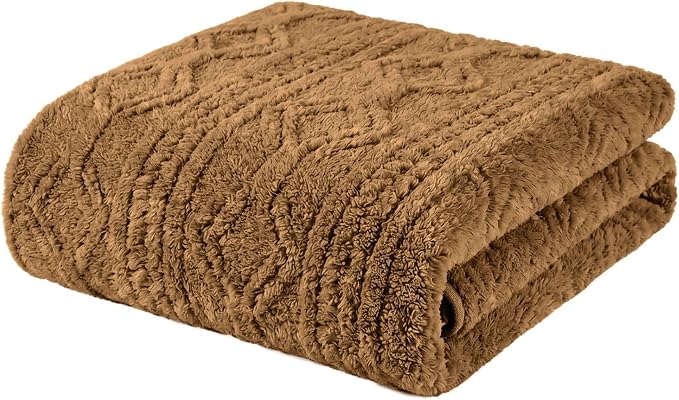SUPERIOR Fleece Boho Jacquard Blanket, Decorative Blankets for Bedroom, Sofa, Fuzzy, Plush, Fluffy, Soft, Cute Room Decor, Beautiful Cover, Comfort Essentials, Arctic Collection, Full/Queen, Camel