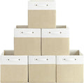 FinishingBo 13x13x13 Storage Cube Bins 6 Pack, Cube Shelf Baskets | Foldable Storage Cubes, Linen Storage Bins with Handles, Closet Organizers, White/Khaki