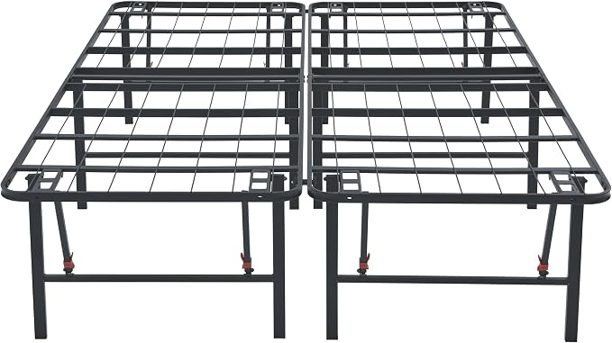 Amazon Basics Foldable Metal Platform Bed Frame with Storage, Sturdy Steel, No Box Spring Needed, 18 Inches High, Tool-Free Easy Assembly, Noise-Free, Queen Size, Black