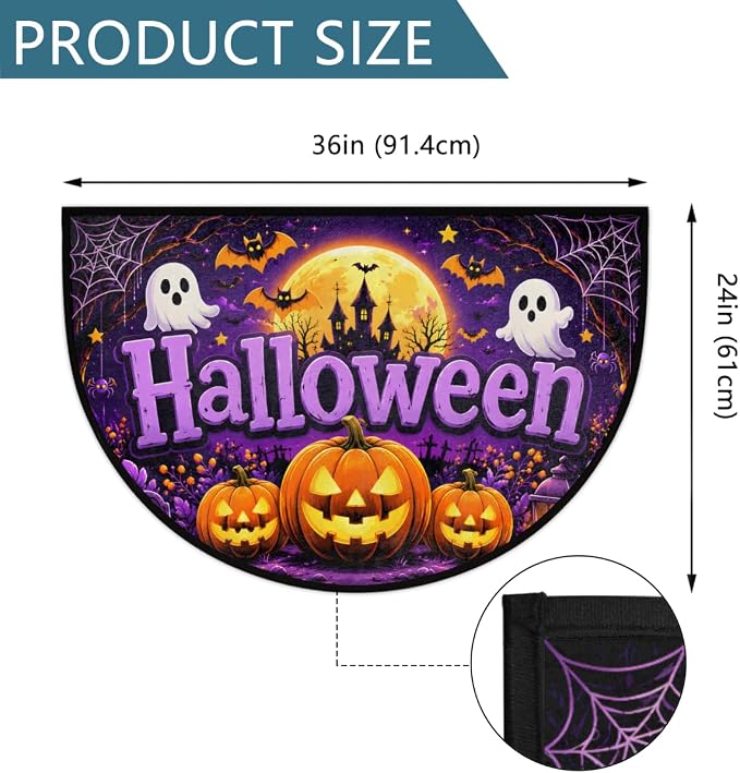 Halloween Half Round Door Mat Outdoor Doormat Bedroom Entrance Rug A5 | Halloween Pumpkin Semi Moon Door Mat Non-Slip Absorbent Kitchen Rug Indoor Welcome Bath Mat 36" X 24"