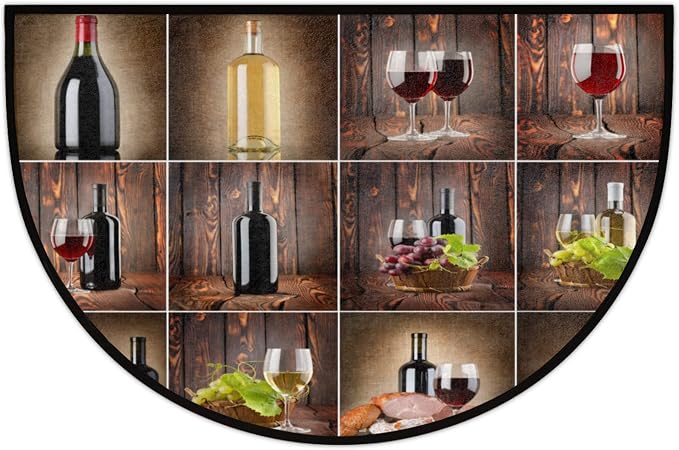 Wine Half Round Doormat Semi Circle Rug Half Moon Rug Entryway Mat | Vintage Wine Washable Non Slip Outdoor Floor Rug Kitchen Mat for Indoor Outdoor Bathroom Fireplace Bath Decor