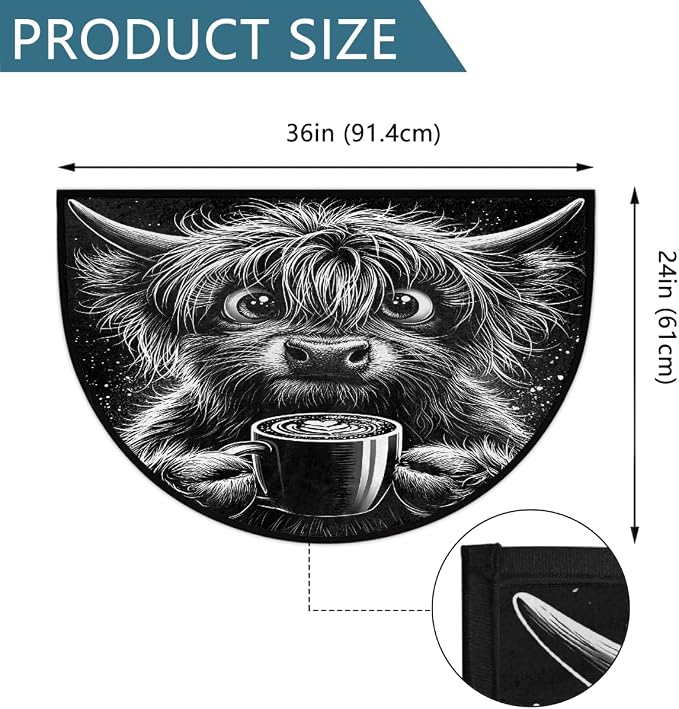 Cow Half Round Door Mat Semi Circle Rug Half Moon Doormat | Soft Washable Black Animal Welcome Entrance Mat for Outdoor Indoor Floor Bedroom Bathroom Home Kitchen Festival Decor