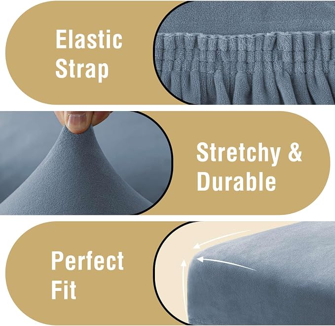 H.VERSAILTEX Velvet Dining Chair Covers Stretch Chair Covers for Dining Room Set of 6 Parson Chair Slipcovers Chair Protectors Covers Dining, Soft Thick Solid Velvet Fabric Washable, Stone Blue