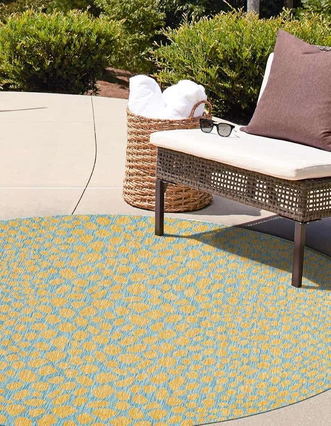 Unique Loom Jill Zarin Jill Zarin Outdoor Collection Area Rug - Cape Town (10' 8" Round, Yellow and Aqua/Light Blue)