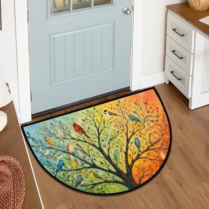 Pardick Bird Half Round Door Mat Welcome Entrance Mat Bath Bathroom Rug B4 | Bird Tree Welcome Entrance Mat Anti-Slip Half Moon Bath Mat Semi Circle Rug Indoor Outdoor Kitchen Rug