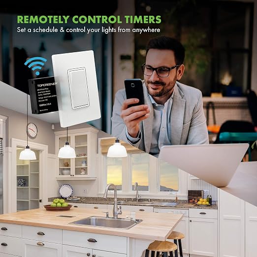 TOPGREENER Wi-Fi Single Relay Module, 120-240VAC, 10A, Smart Switch | Hidden Smart Switch for Fans, Lights and Outlets; 2.4GHz Wi-Fi, Alexa and Google Assistant, Neutral Required, TGWFRSM1