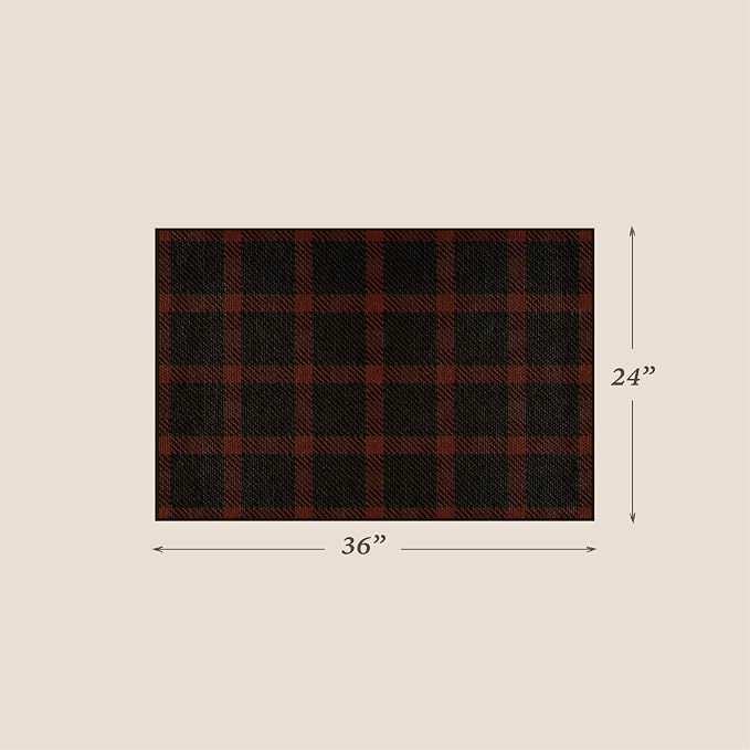 2x3 Entryway Door Mat Indoor – Washable Non Slip Small Rug for Front Door, Kitchen Sink, Mudroom, Garage Entry, Low Profile Easy Clean Farmhouse Plaid Floor Mat