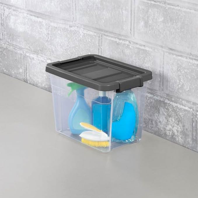 Sterilite Modular Stacker Box with Latching Lid, 30 Quart, 18-Pack | Clear Plastic Storage Bins - Stackable Organizing Container Boxes for Closet, Bathroom, and Office