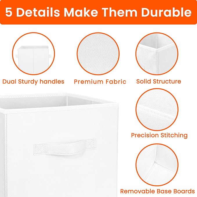 Criusia Storage Cubes, 11 Inch Cube Storage Bins for Shelves Closet Nursery Bedroom - 10 Pack Collapsible Baskets with Handles - Fabric Bins for Organizing Magazines Clothes Blanket Toys (White)