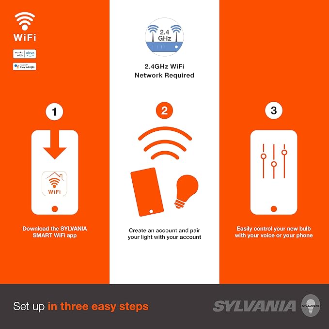 SYLVANIA Wifi LED Smart Light Bulb, A19, 60W, Soft White, Compatible with Alexa and Google Home Only - 4 Pack (75672)