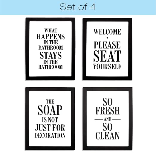 Excello Global Products Framed Wooden Bathroom Humor Signs : Decor for Home, Restaurant, or Business - 8x10 Inches - Ready to Hang - (Pack of 4, Assortment 1)