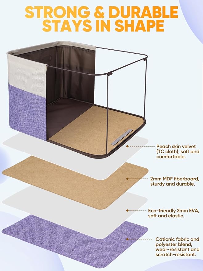 BALEINE 2 Pack Fabric Closet Storage Bins for Shelves, Linen Closet Organizers and Storage, Decorative Baskets for Organizing, Shelf, Clothes, Home, Office (Lavender, 12"x8"x8")