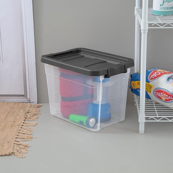 Sterilite Modular Stacker Box with Latching Lid, 30 Quart, 12-Pack | Clear Plastic Storage Bins - Stackable Organizing Container Boxes for Closet, Bathroom, and Office