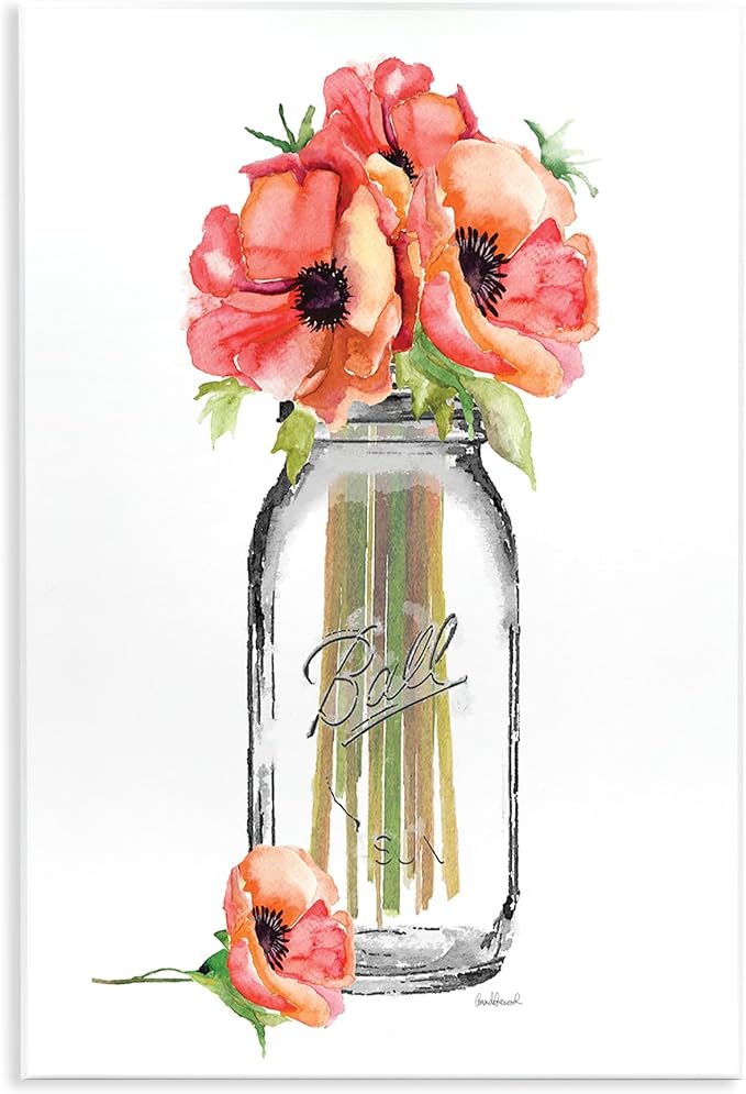 Mason Jar Poppies Floral, 10 x 15 Inch Mounted Print on Wall Plaque | Stupell Industries · By Amanda Greenwood · Ready to hang · Hand finished · Made in USA