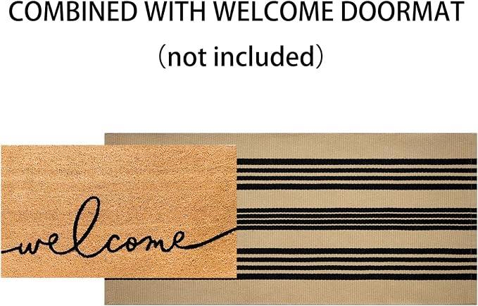 Striped Outdoor Rug 24"x51",Tan and Black Layered Doormat Cotton Woven Washable Indoor Outdoor Porch Rug Farmhouse Small Area Rug for Porch/Entryway/Home Entrance Decor