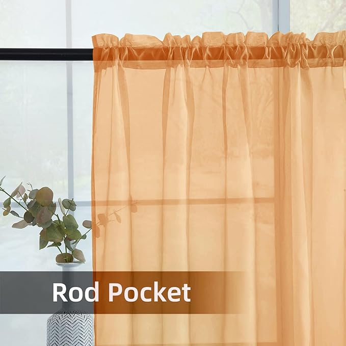 youleyar Solid Sheer Rod Pocket Curtain Voile Draperies 2 Panels White Beige Black Grey Coffee 52 Inch Width 72 Inch Long 1 Pair for Kitchen Bedroom Children Living Room Yard(Beige,52Wｘ72L)