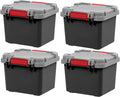 IRIS USA 4-Pack 8 Gallon Lockable Storage Trunk TrailBox, Dark Gray/Gray | Stores tools, recovery gear, first aid supplies and vehicle essentials, Compact lockable stackable design saves cargo space