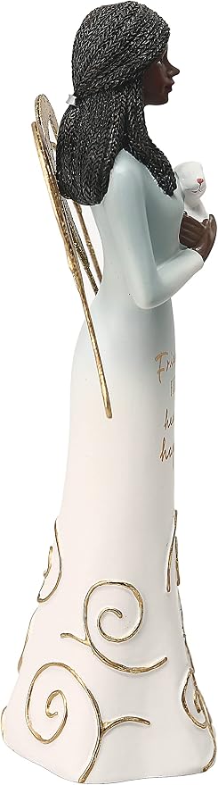 Pavilion Gift Company Friendship Fills Our Heart with Happiness-7.5 Inch African American Bunny Collectible Resin Angel Figurine, White